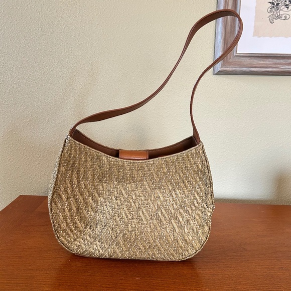 Fossil Handbags - Fossil Vintage Purse Hobo Style Shoulder Bag Straw Weave with Leather Trim/Strap